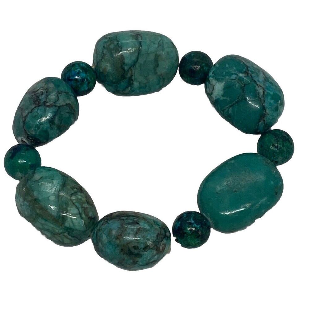 Emerald Green Agate 8” Fashion Stretch Bracelet Handcrafted Tumbled Stones Beads - Picture 2 of 13